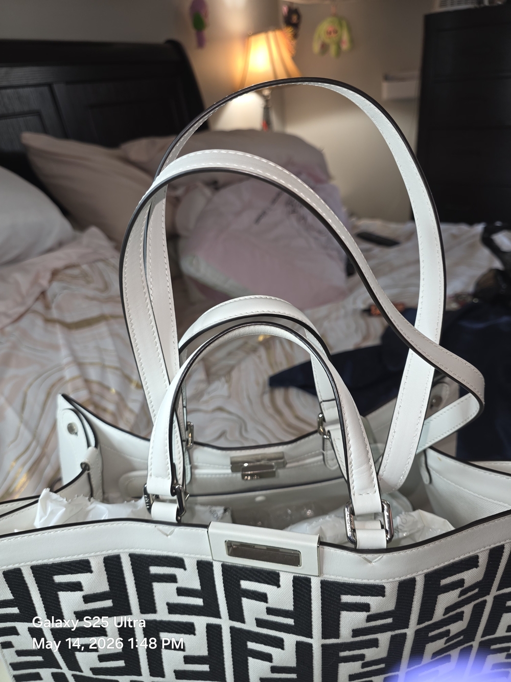 Fendi FF Canvas X-Tote Bag Black White Leather Trim Turn Lock. NWT. MFRP-$3800 - Picture 2 of 16